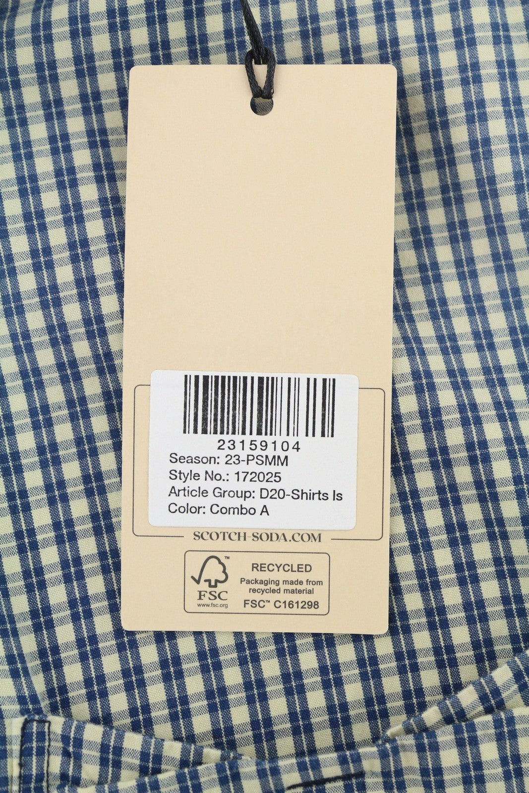 SCOTCH & SODA Men Shirt M Blue Plaid Button Down Patch Pocket Roll-Up Sleeves