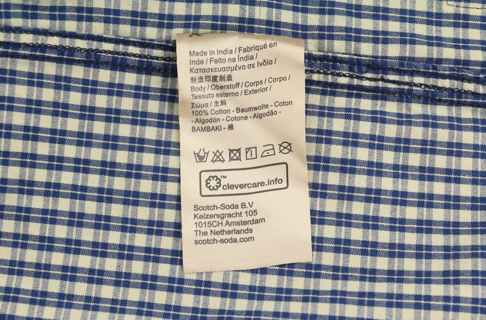 SCOTCH & SODA Men Shirt M Blue Plaid Button Down Patch Pocket Roll-Up Sleeves