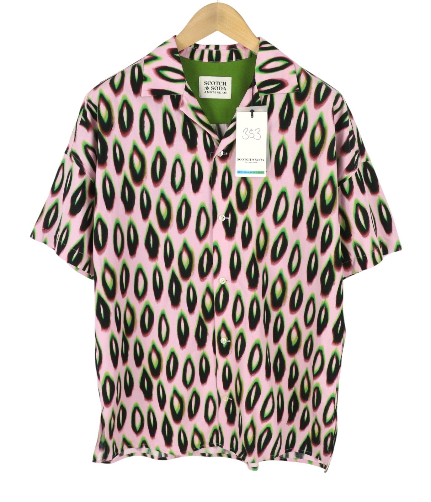 SCOTCH & SODA Men Shirt L Pink Leopard Print Button Up Notch Short Sleeve