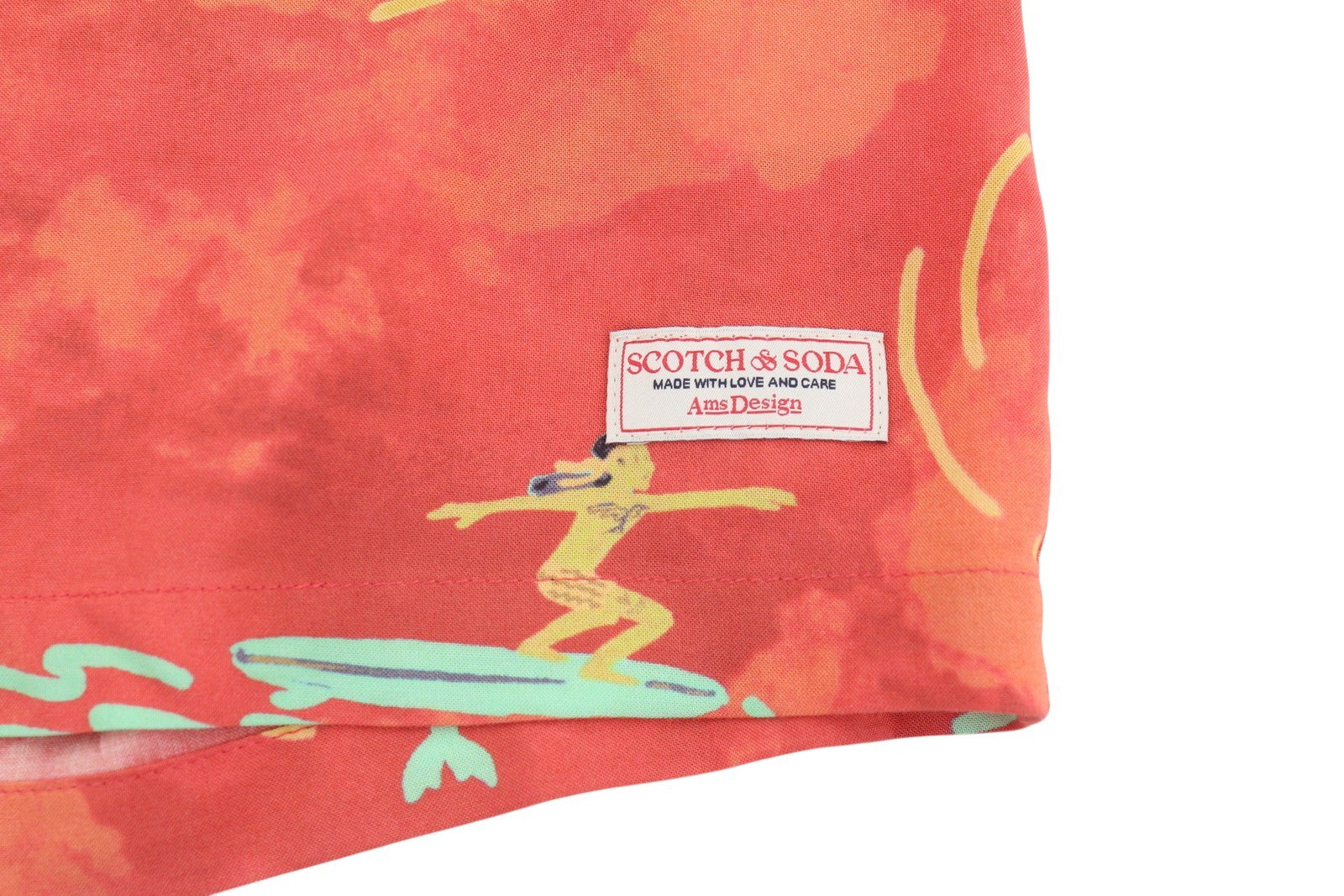 SCOTCH & SODA Men Shirt M Orange Allover Printed Viscose Short Sleeved
