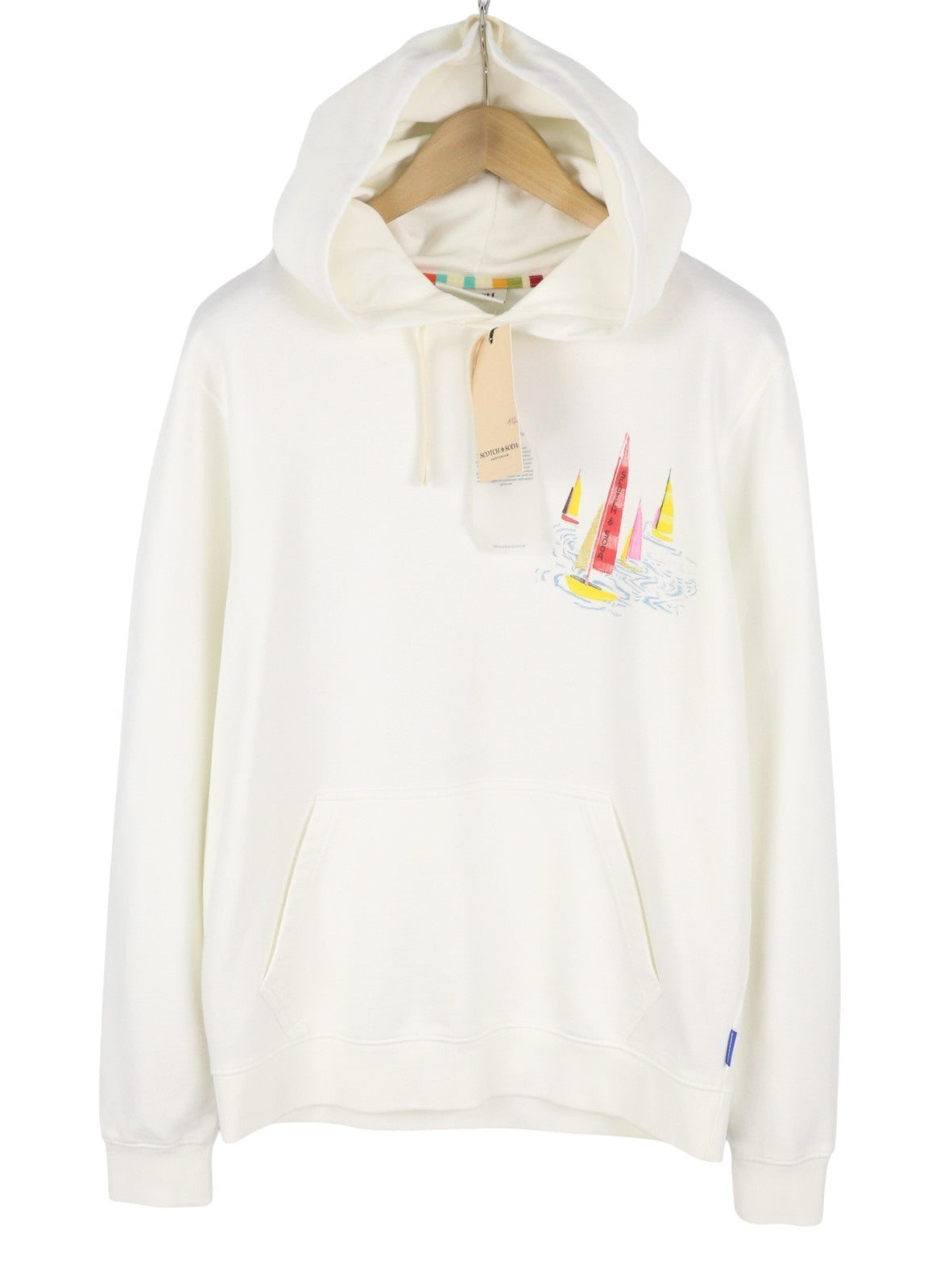 SCOTCH & SODA Men Hoodie L White Patterned Kangaroo Pocket Long Sleeve Pull On