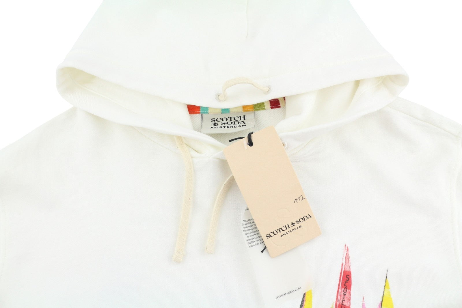 SCOTCH & SODA Men Hoodie L White Patterned Kangaroo Pocket Long Sleeve Pull On