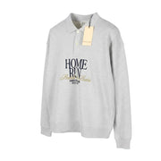 SCOTCH & SODA Men Sweatshirt L Grey Melange Polo Half Button Collar Pull On