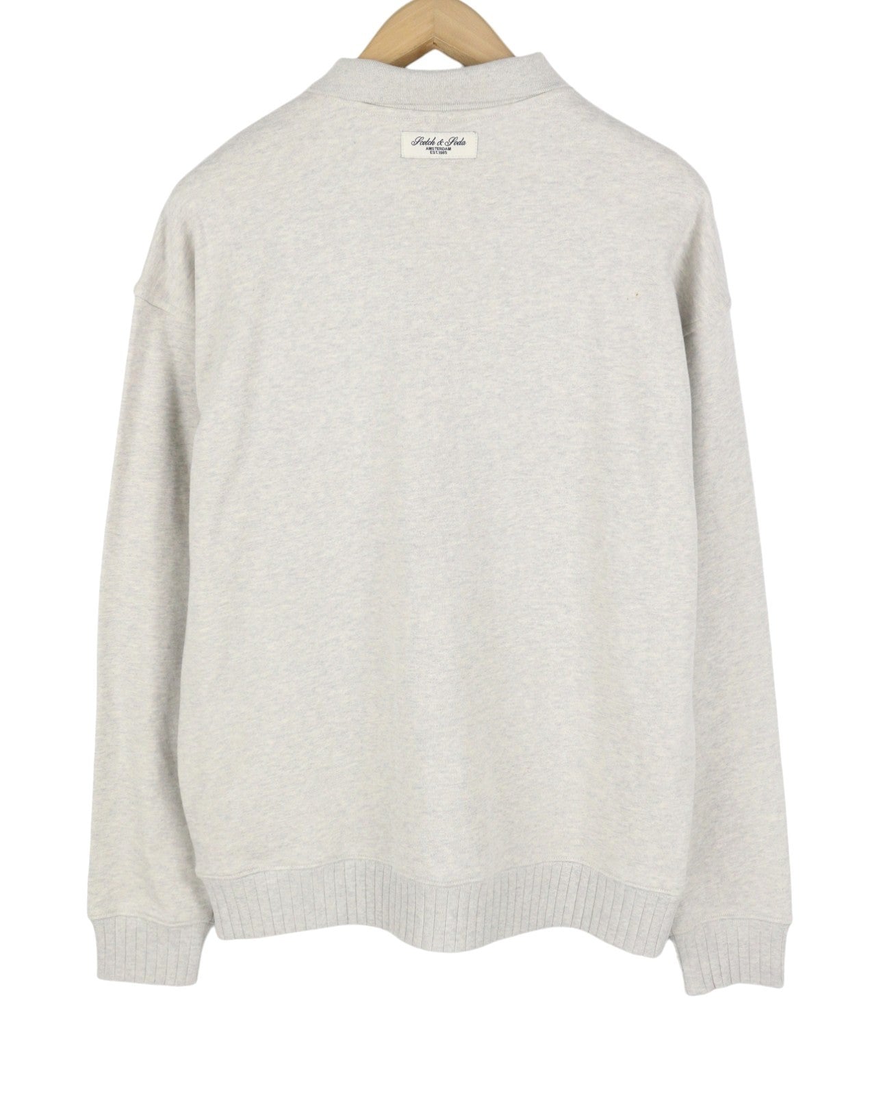 SCOTCH & SODA Men Sweatshirt L Grey Melange Polo Half Button Collar Pull On