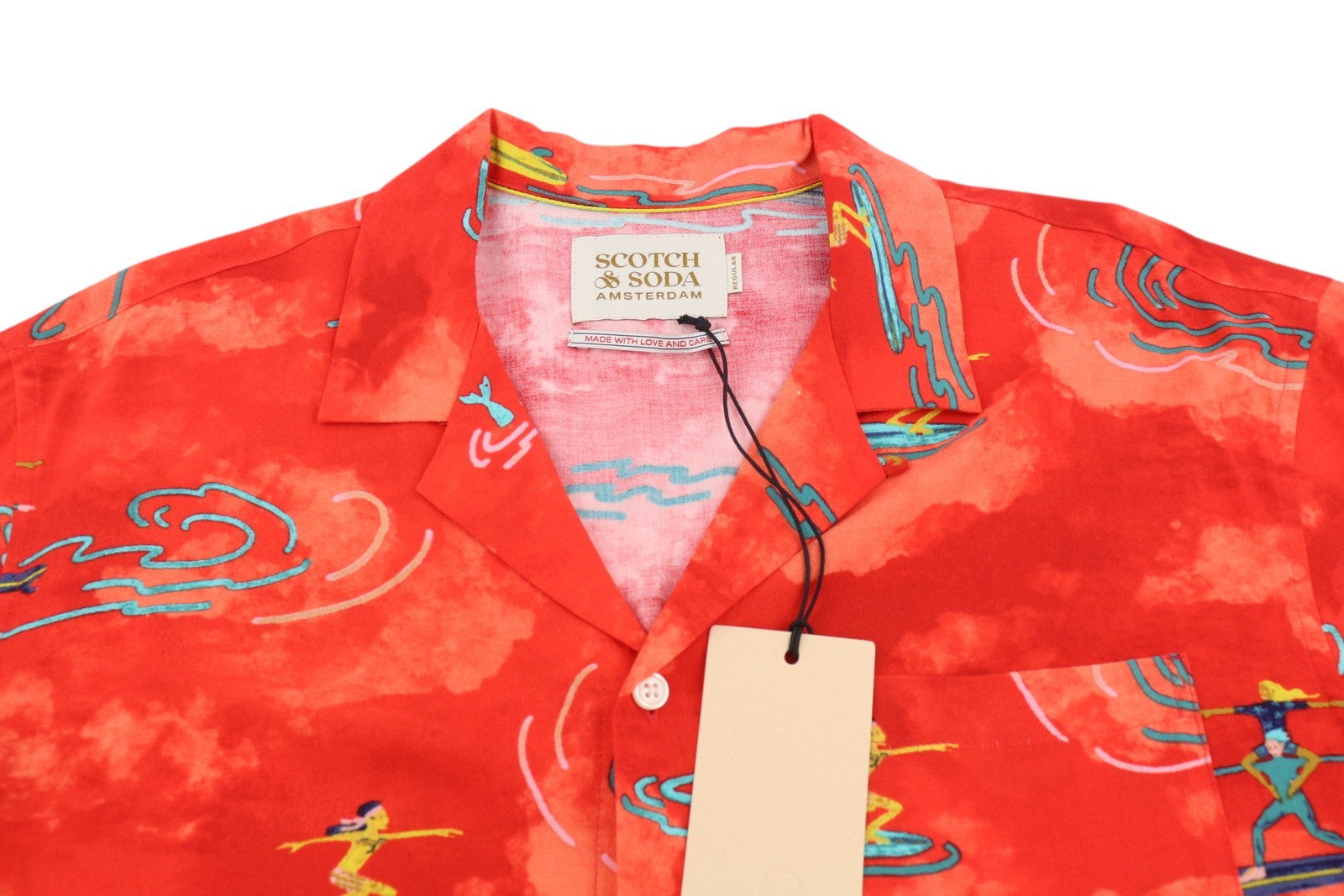SCOTCH & SODA Men Shirt M Red Allover Printed Viscose Short Sleeved
