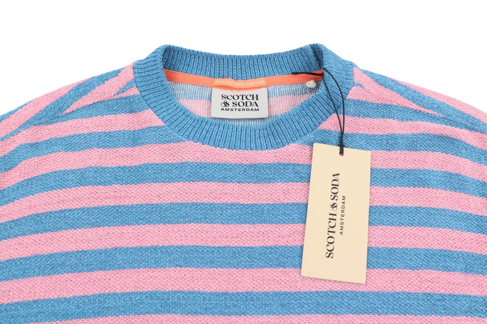 SCOTCH & SODA Men Sweatshirt M Striped Crew Collar Soft Pink & Blue Pull On