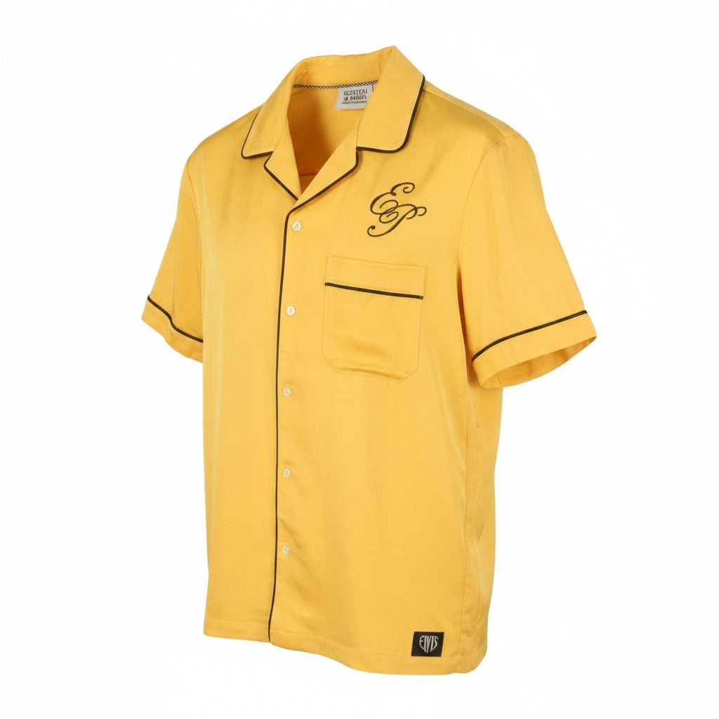 SCOTCH & SODA Elvis Men Shirt L Yellow Patch Pocket Notch Short Sleeve