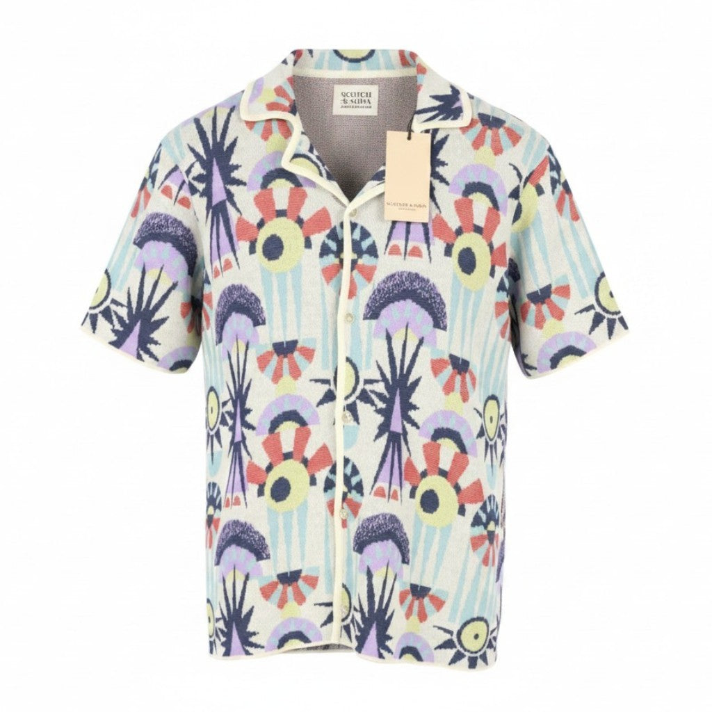 SCOTCH & SODA Men Shirt M Patterned Jacquard Knit Button Up Short Sleeve