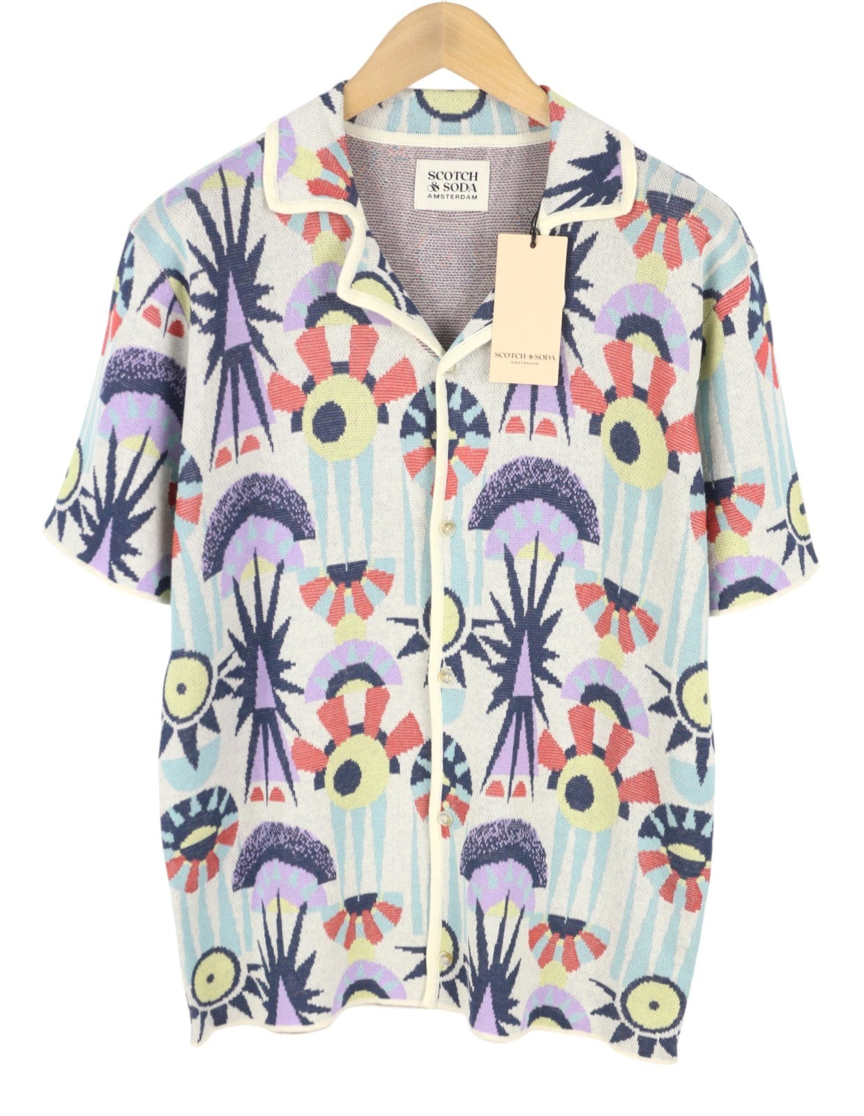 SCOTCH & SODA Men Shirt M Patterned Jacquard Knit Button Up Short Sleeve