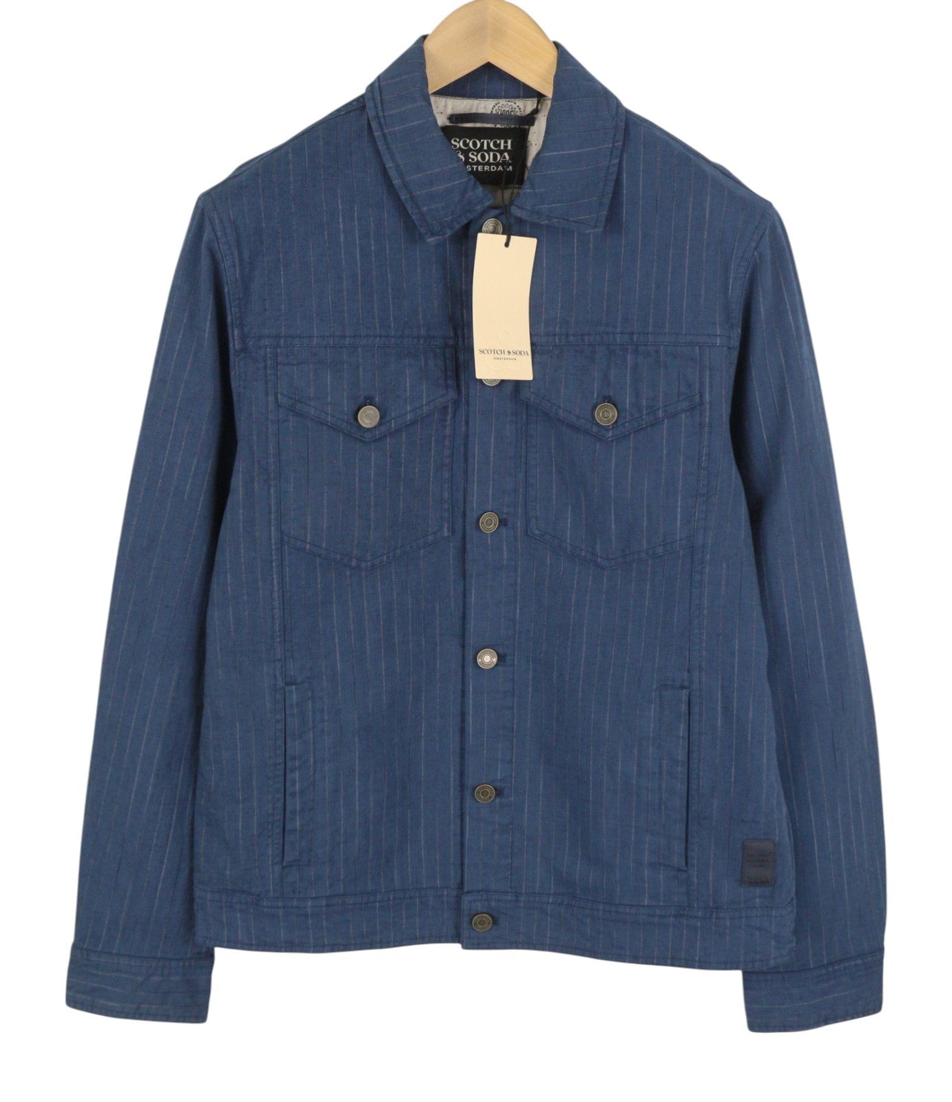 SCOTCH & SODA Men Jacket M Blue Pinstriped Spread Button Up Lightweight Trucker