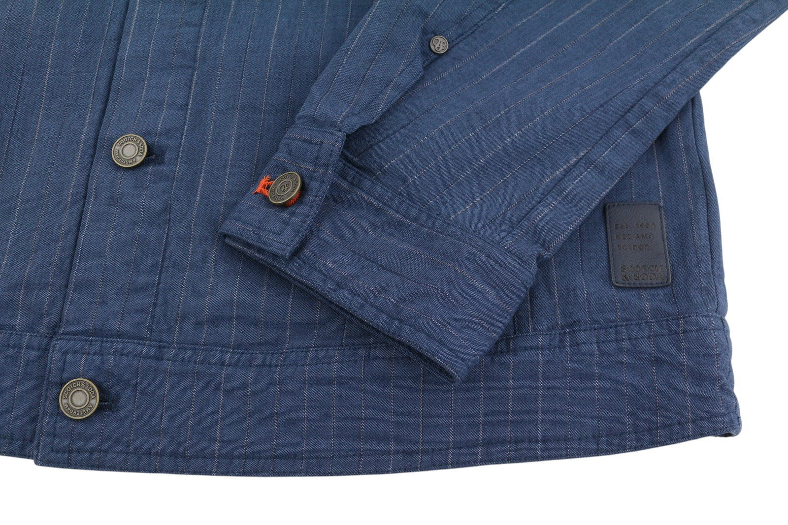 SCOTCH & SODA Men Jacket M Blue Pinstriped Spread Button Up Lightweight Trucker