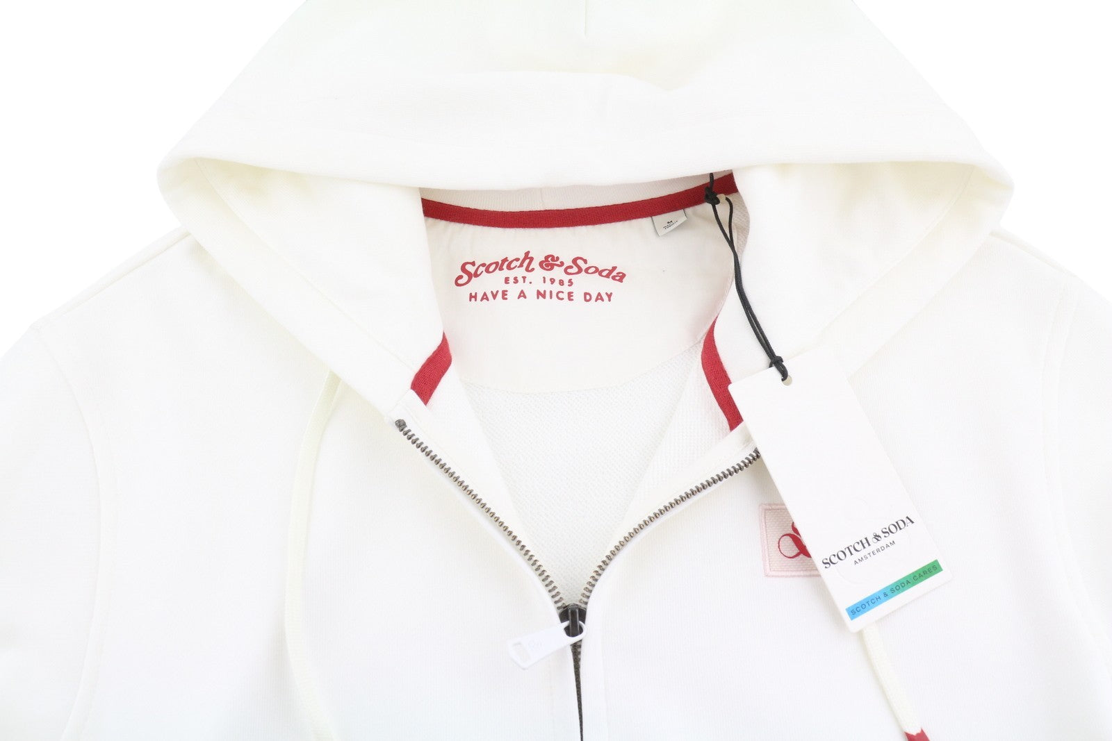 SCOTCH & SODA Men Hoodie M White Organic Cotton Pockets Hooded Full Zip