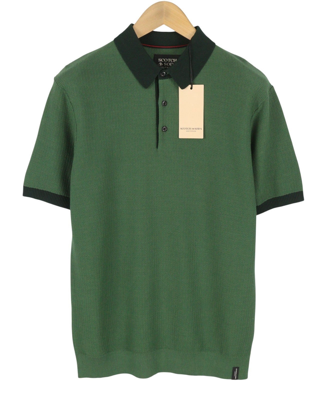 SCOTCH & SODA Men Polos M Sage Green Tight Knit Stretch Short Sleeved