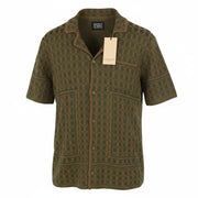 SCOTCH & SODA Men Shirt M Brown Patterned Jacquard Knit Button Up Short Sleeve