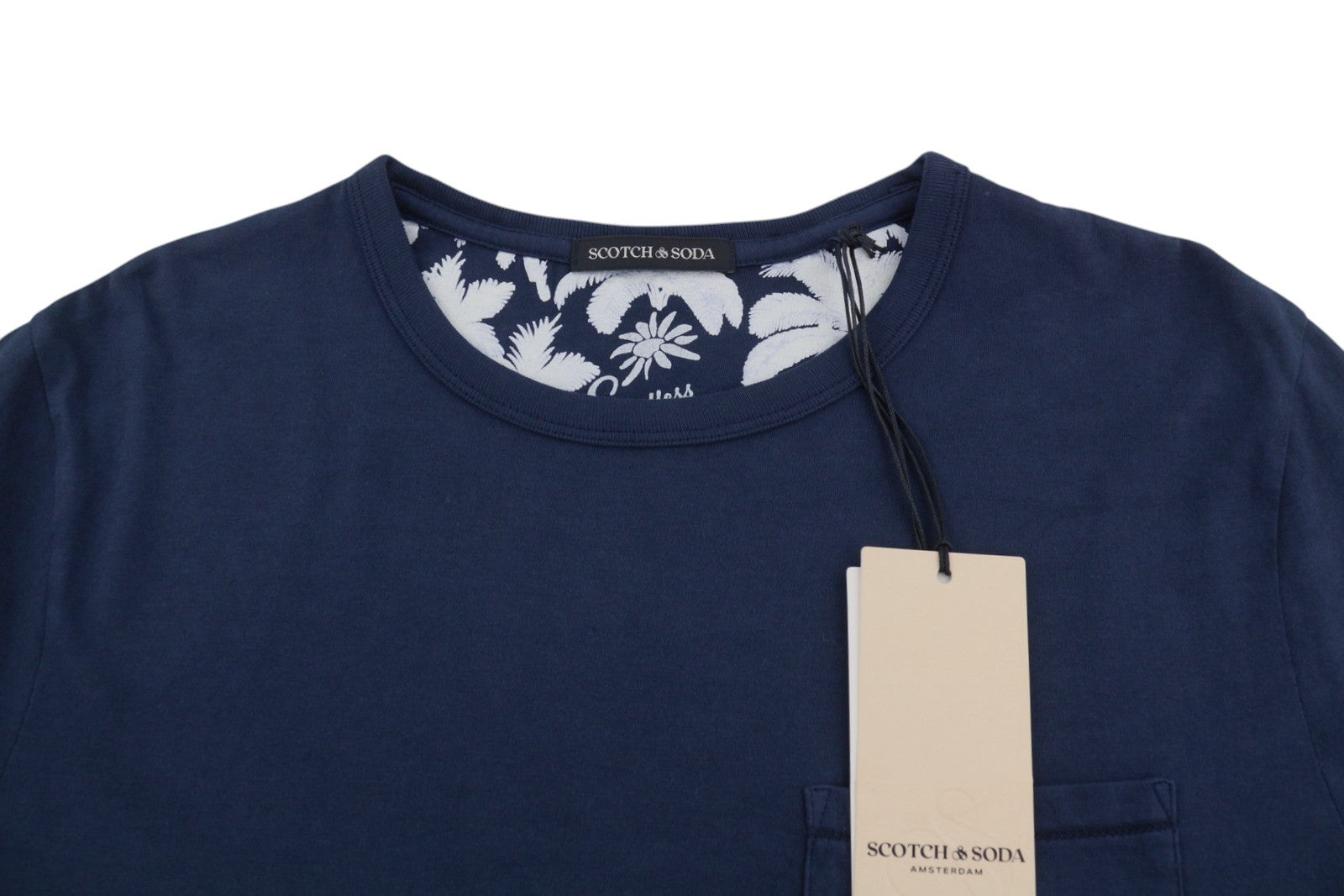 SCOTCH & SODA Men T-Shirt M Dark Blue Crew Neck Patch Pocket Short Sleeved