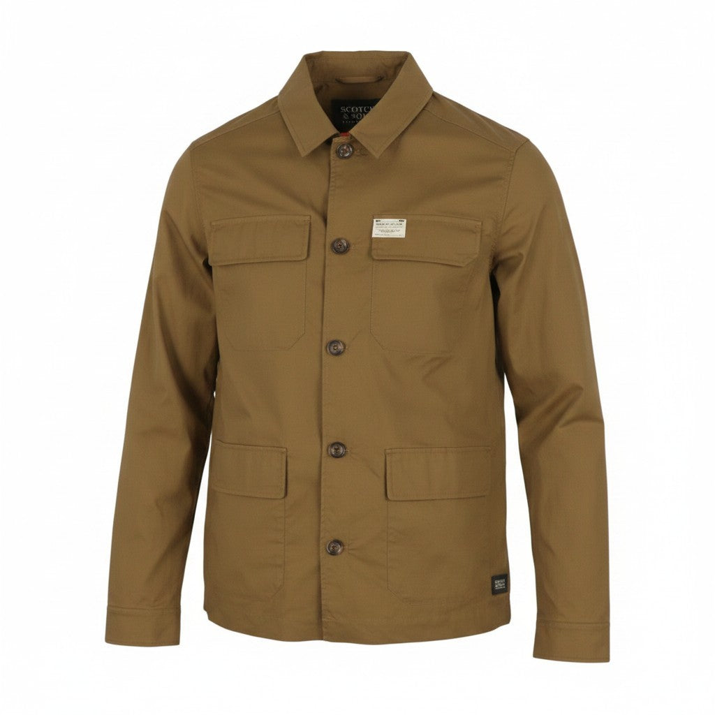 SCOTCH & SODA Men Jacket M Brown Patch Pockets Button Up Lightweight