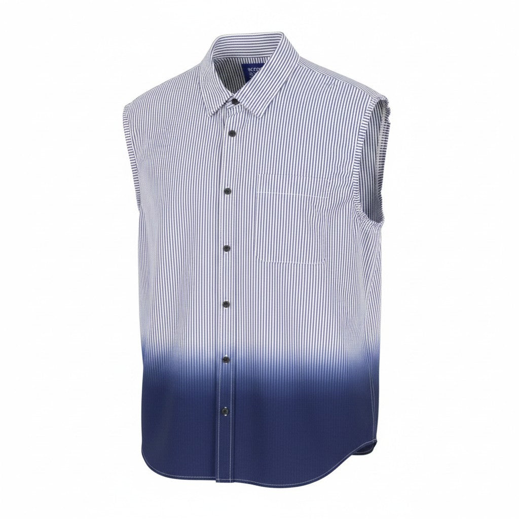 SCOTCH & SODA Men Shirt L Blue Pinstriped Button Up Patch Pocket Sleeveless