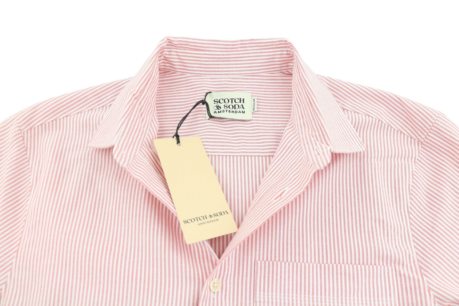 SCOTCH & SODA Men Shirt L Pink Pinstriped Spread Patch Pocket Casual