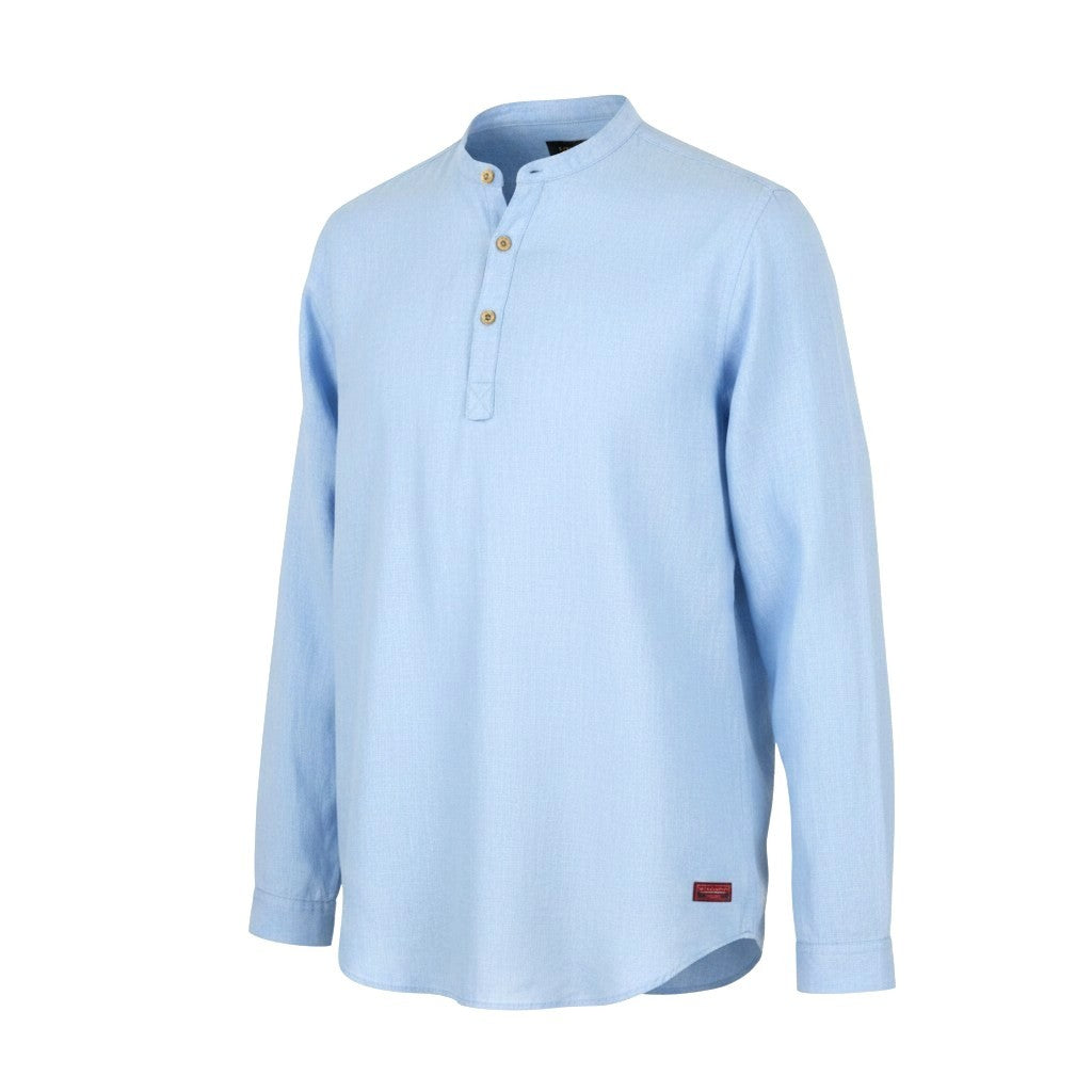 SCOTCH & SODA Men Shirt L Blue Melange Asymmetrical Collar Long Sleeved