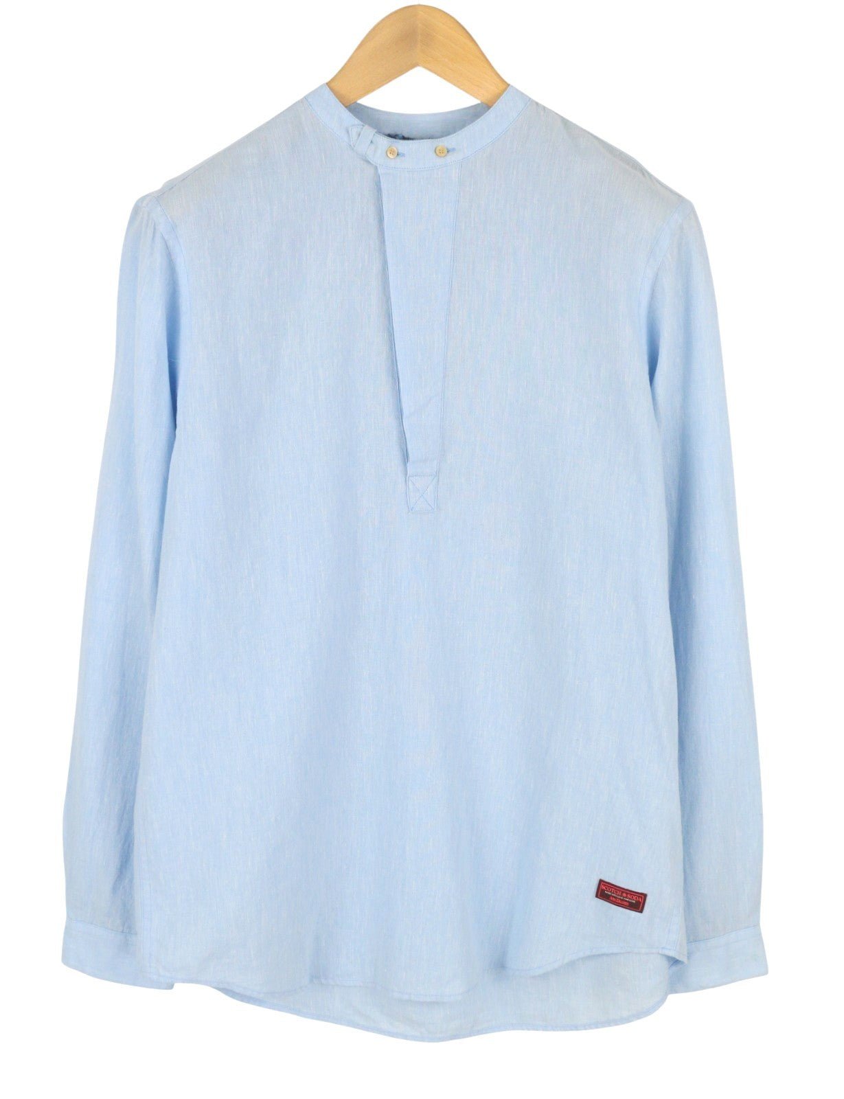 SCOTCH & SODA Men Shirt L Blue Melange Asymmetrical Collar Long Sleeved