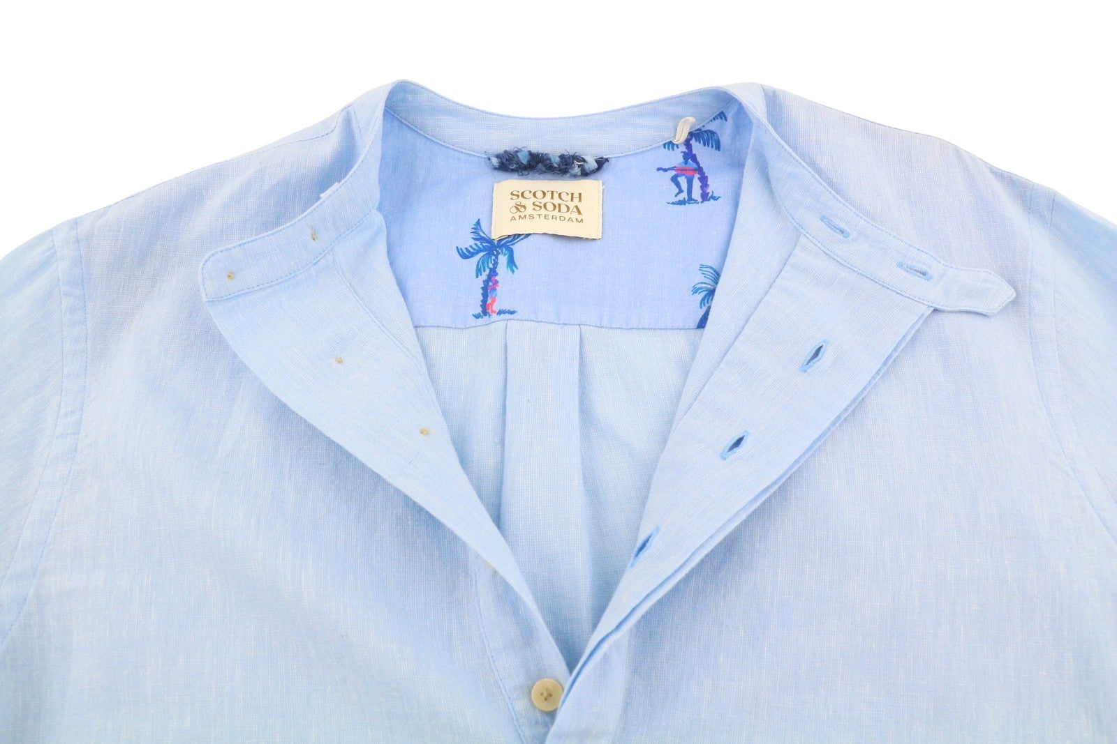 SCOTCH & SODA Men Shirt L Blue Melange Asymmetrical Collar Long Sleeved