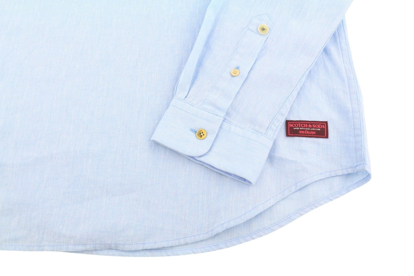 SCOTCH & SODA Men Shirt L Blue Melange Asymmetrical Collar Long Sleeved