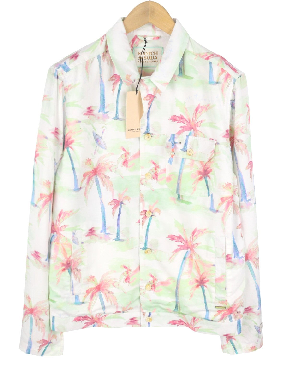 SCOTCH & SODA Men Jacket M Colourful Palm Tree Hawaii Hemp Blend Button Up