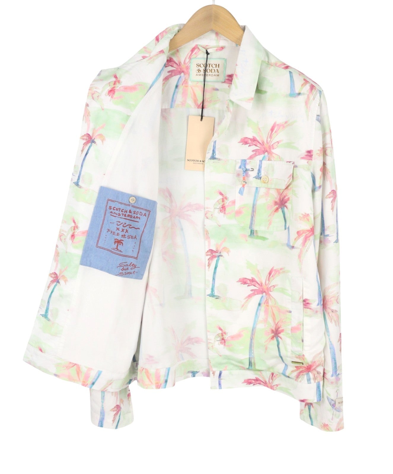 SCOTCH & SODA Men Jacket M Colourful Palm Tree Hawaii Hemp Blend Button Up