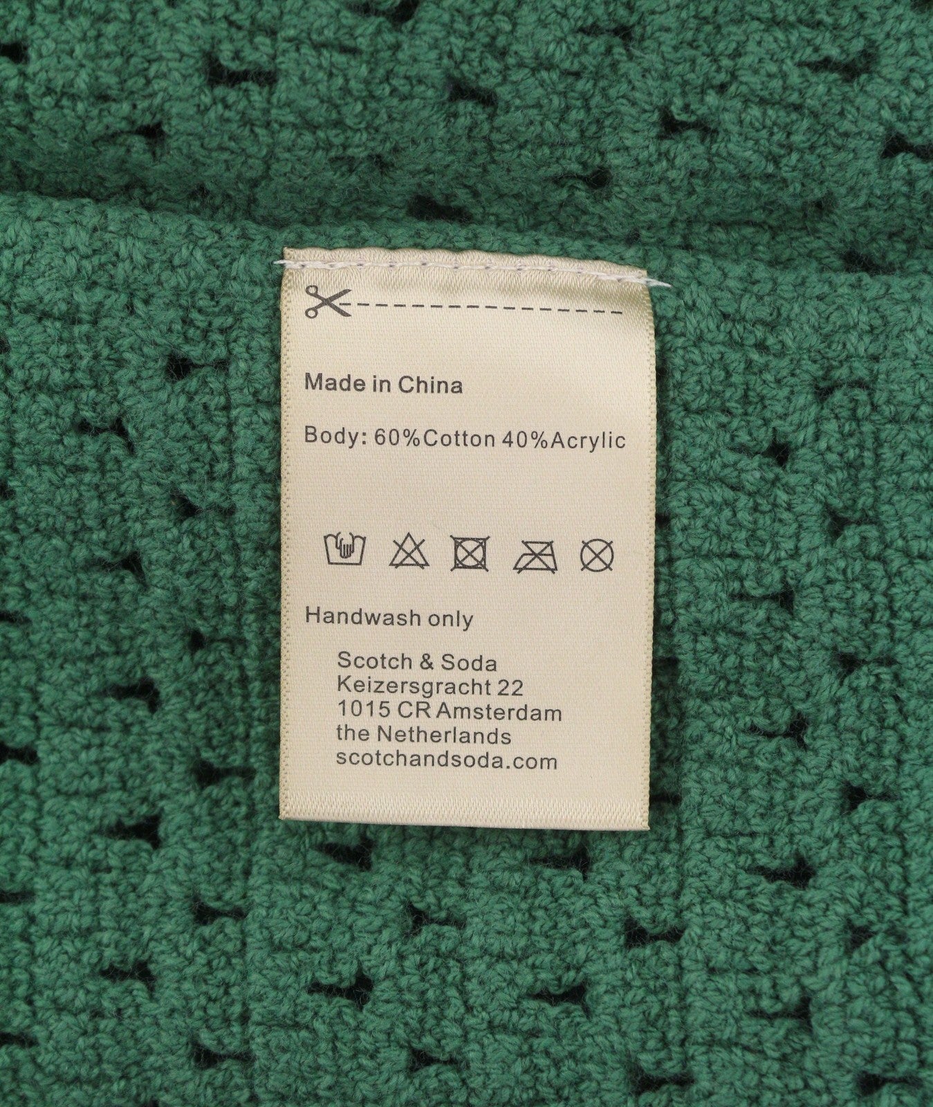 SCOTCH & SODA Men Jumper L Green Open Knit Crew Neck Stretch Pull On