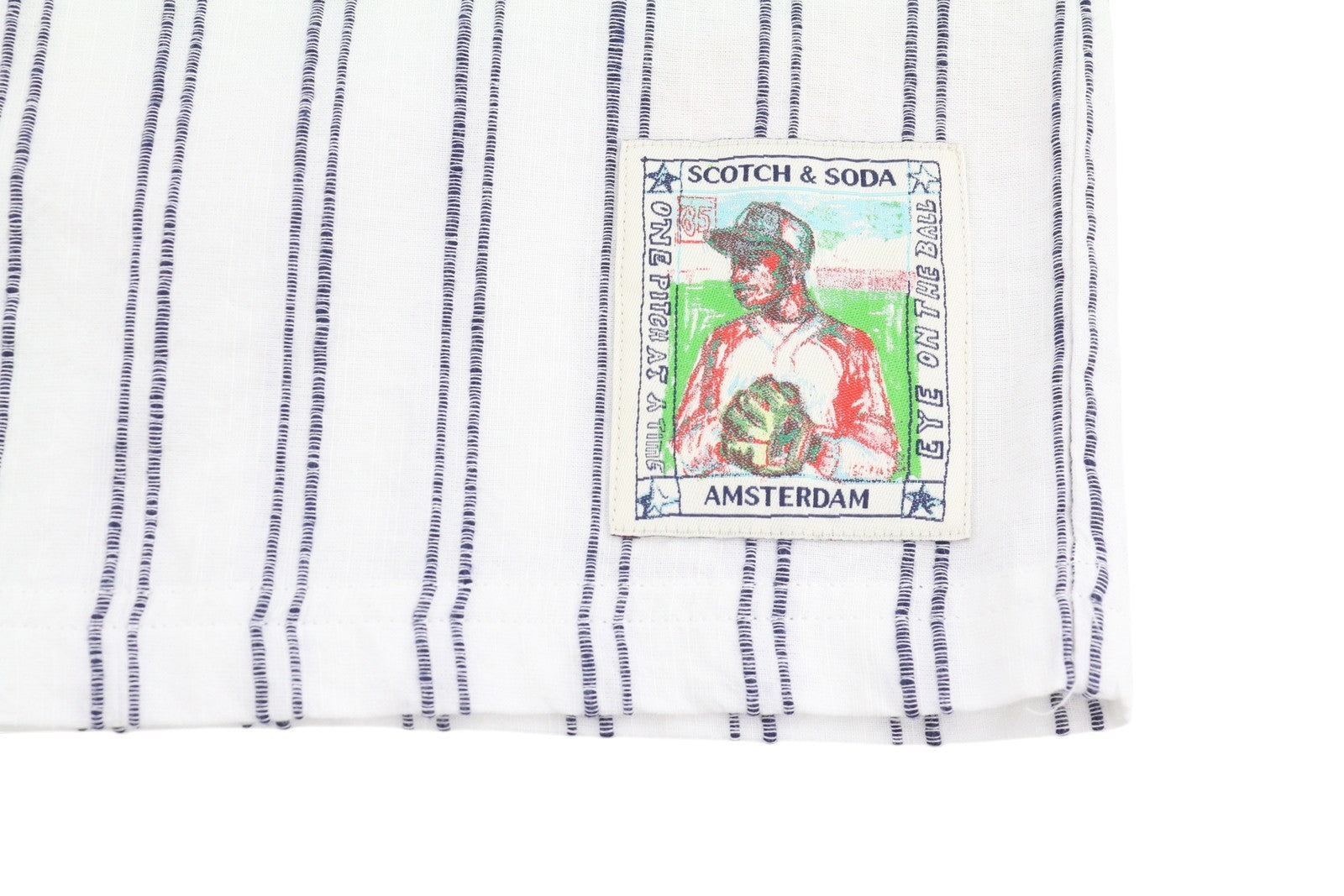 SCOTCH & SODA Men Shirt L White Pinstriped Relaxed Fit Button Up Short Sleeve