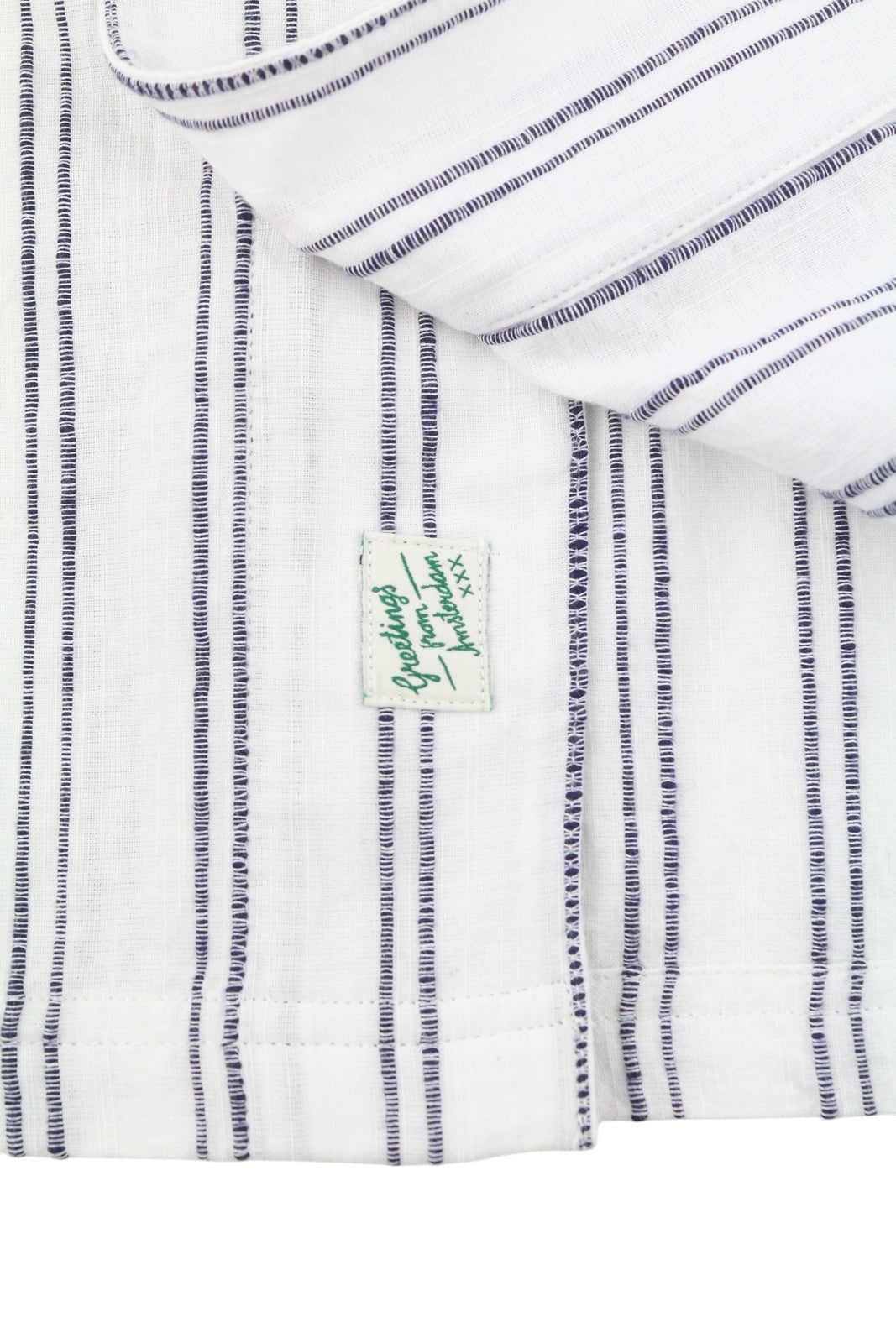 SCOTCH & SODA Men Shirt L White Pinstriped Relaxed Fit Button Up Short Sleeve