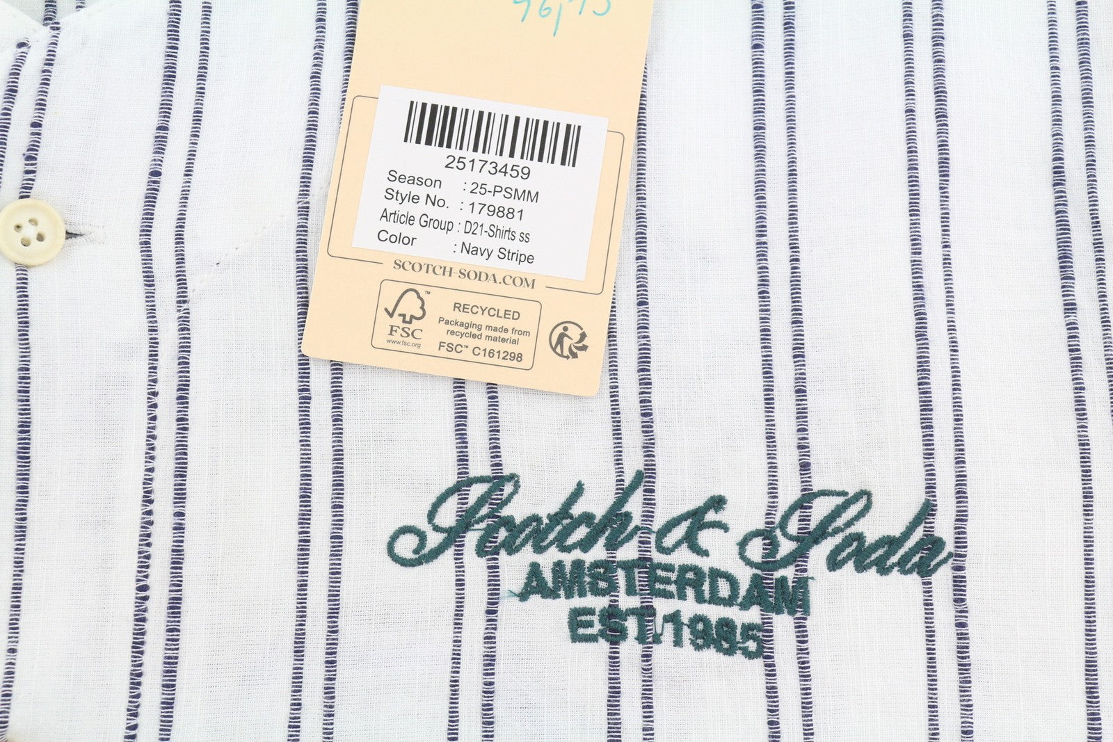 SCOTCH & SODA Men Shirt L White Pinstriped Relaxed Fit Button Up Short Sleeve