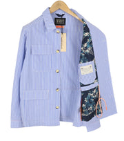 SCOTCH & SODA Men Jacket M Blue Pinstriped Button Up Patch Pocket Lightweight