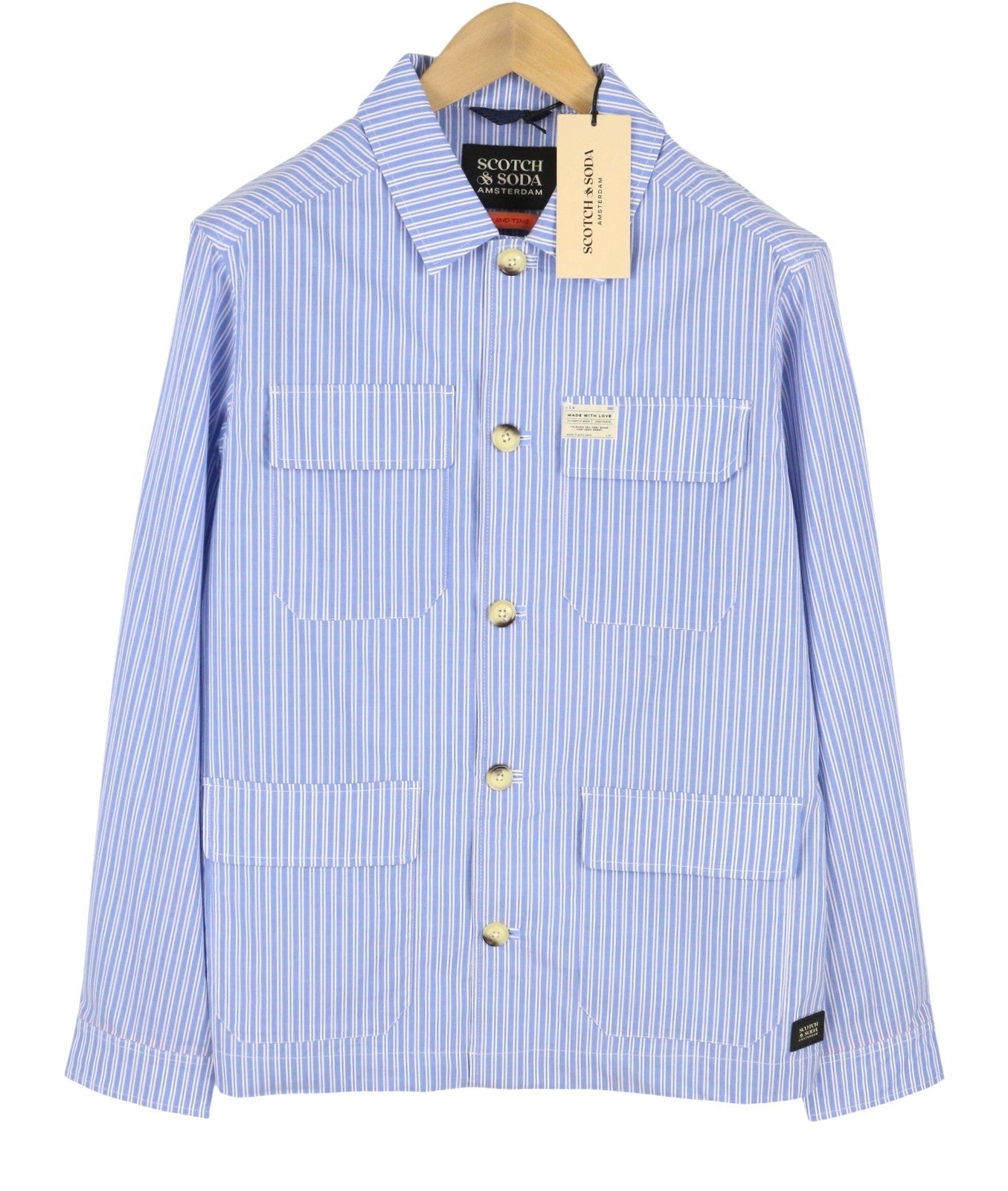 SCOTCH & SODA Men Jacket M Blue Pinstriped Button Up Patch Pocket Lightweight