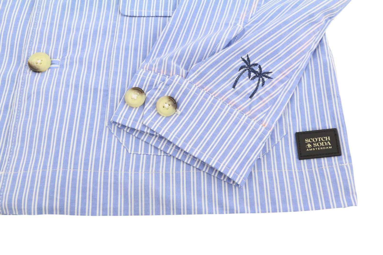 SCOTCH & SODA Men Jacket M Blue Pinstriped Button Up Patch Pocket Lightweight