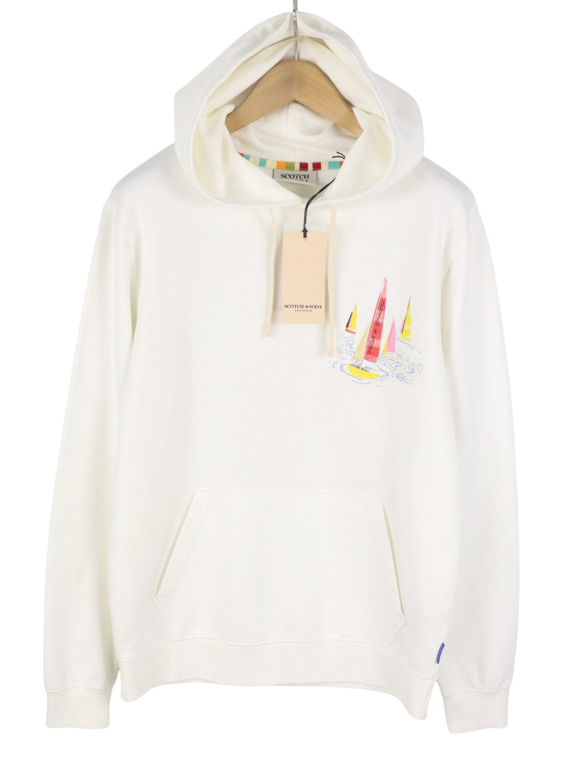 SCOTCH & SODA Men Hoodie L White Patterned Kangaroo Pocket Pull On