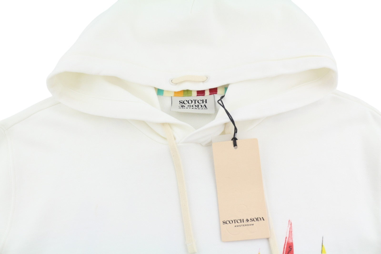 SCOTCH & SODA Men Hoodie L White Patterned Kangaroo Pocket Pull On