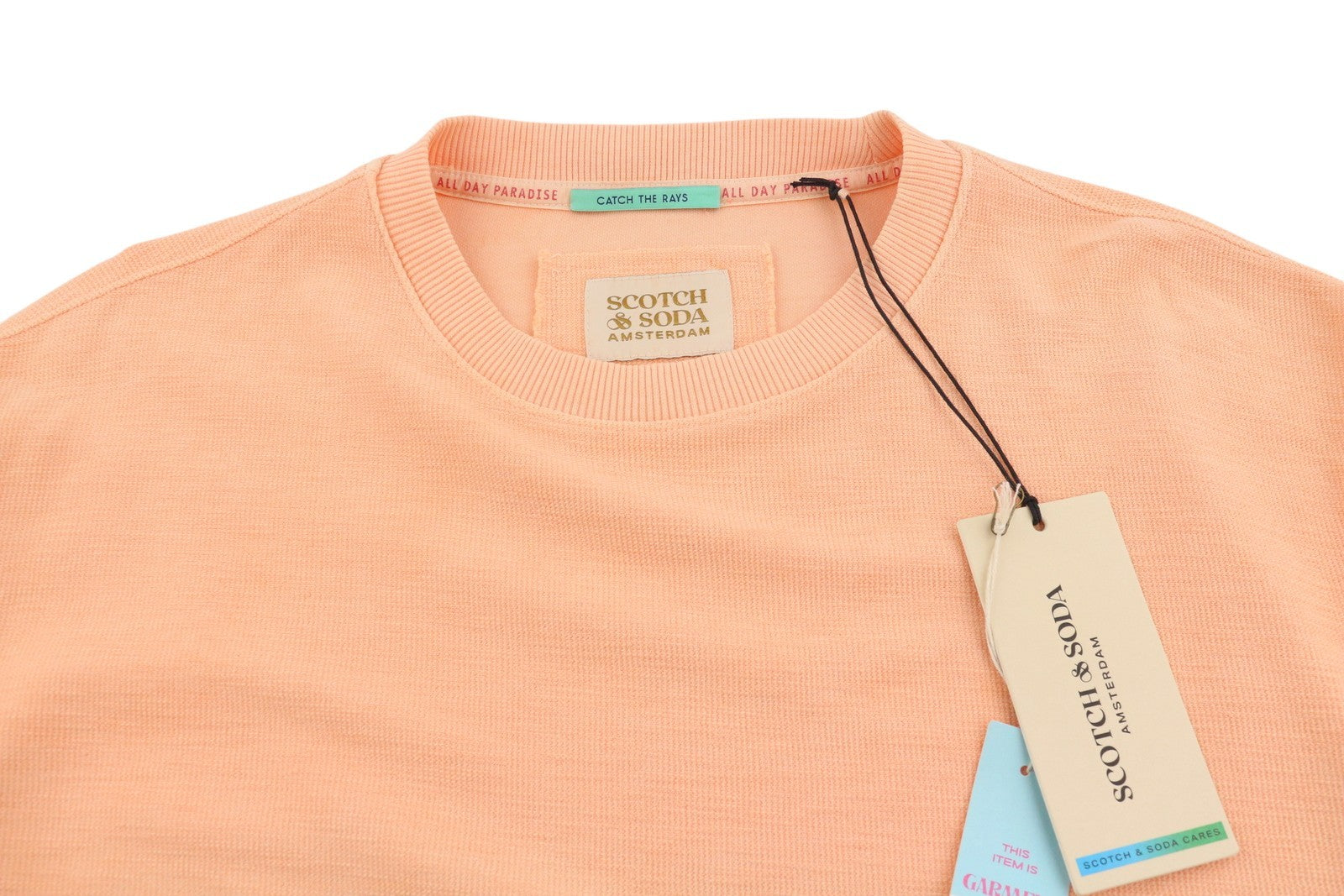 SCOTCH & SODA Men Sweatshirt L Orange Punch Garment Dyed Crew Neck Pull On