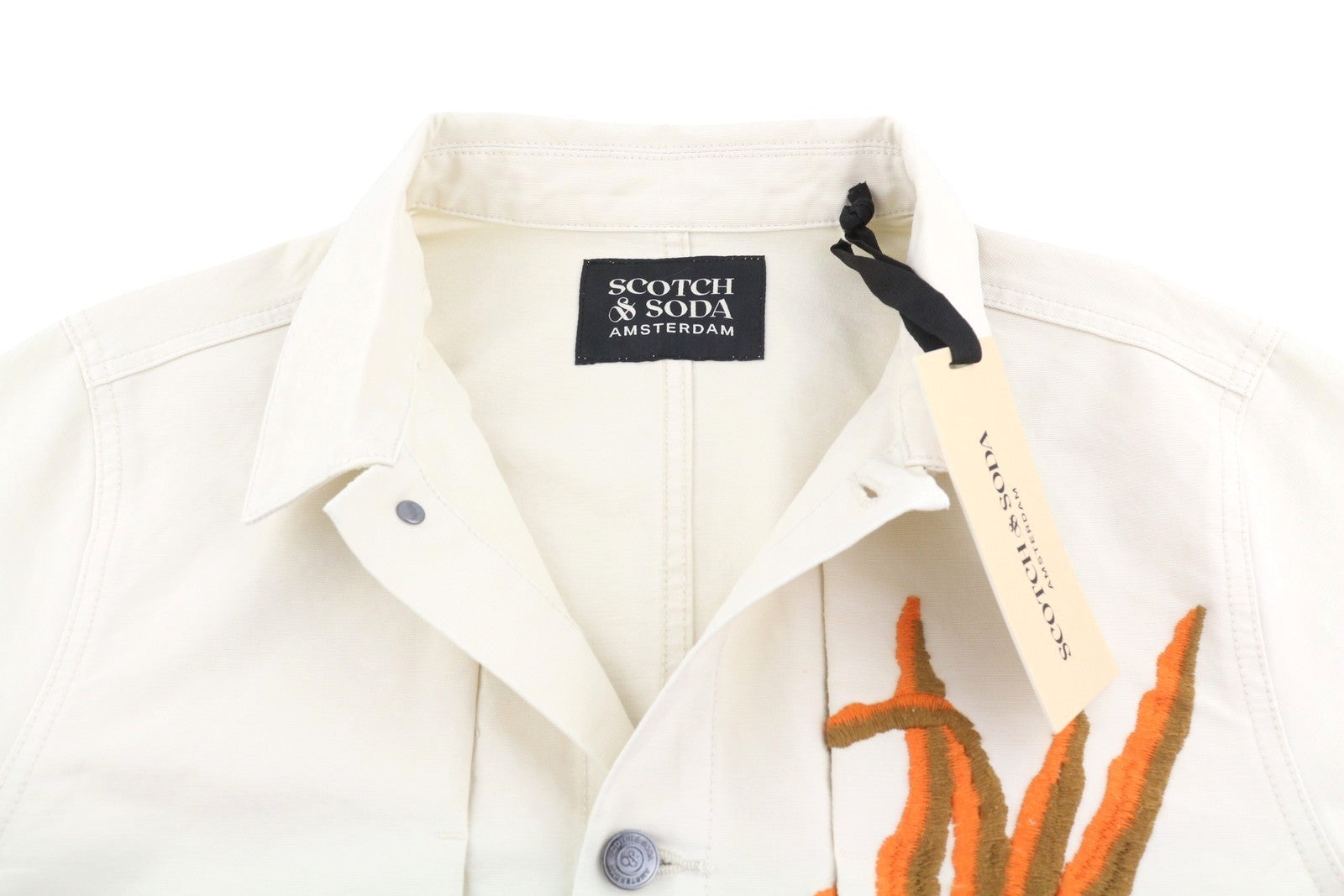 SCOTCH & SODA Men Jacket M Beige Embroidered Spread Button Up Lightweight