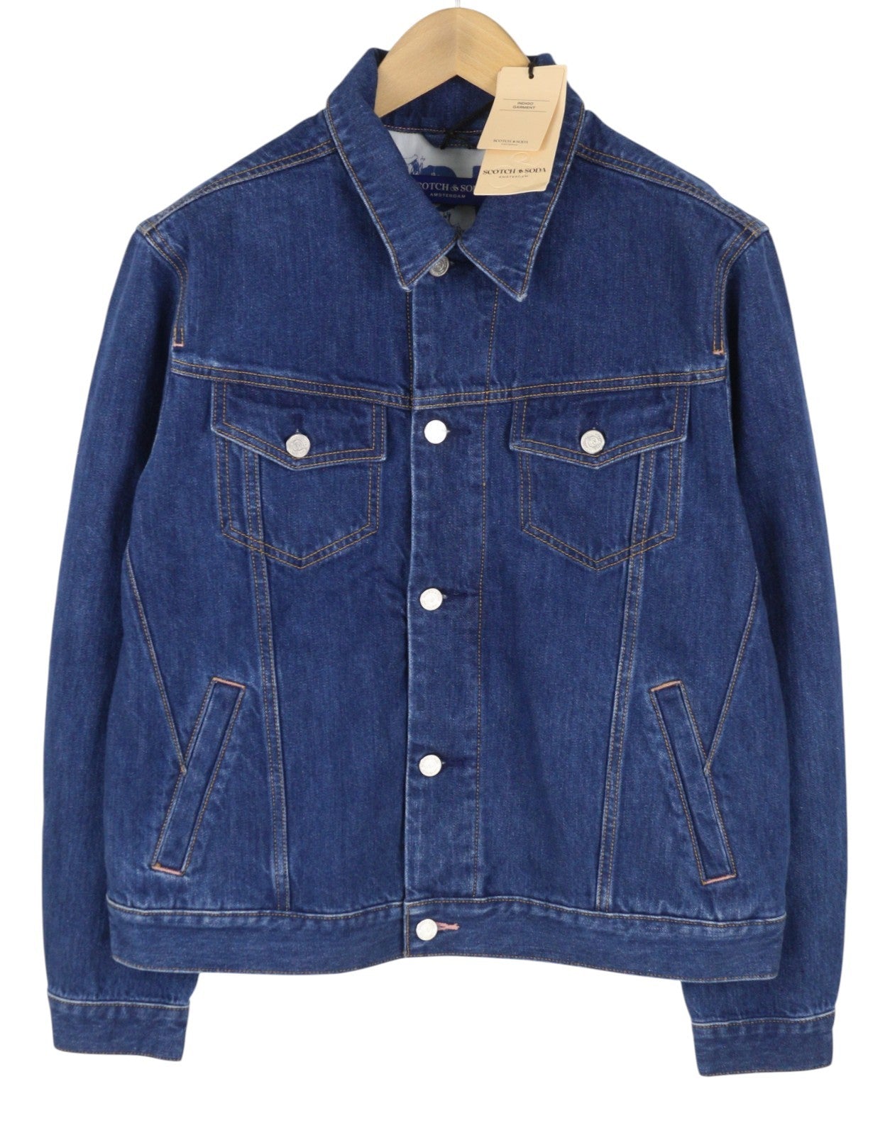 SCOTCH & SODA Men Jacket M Blue Button Up Pockets Lightweight Denim Trucker