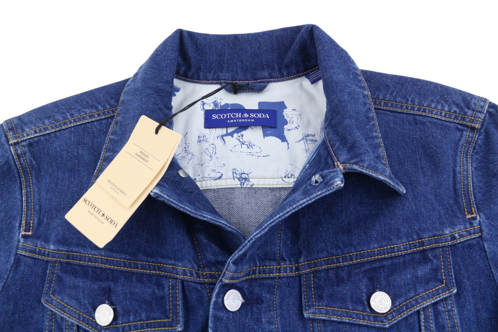 SCOTCH & SODA Men Jacket M Blue Button Up Pockets Lightweight Denim Trucker