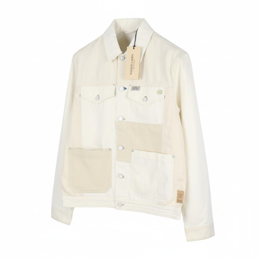 SCOTCH & SODA Men Jacket M Ivory Patches Button Up Lightweight Trucker