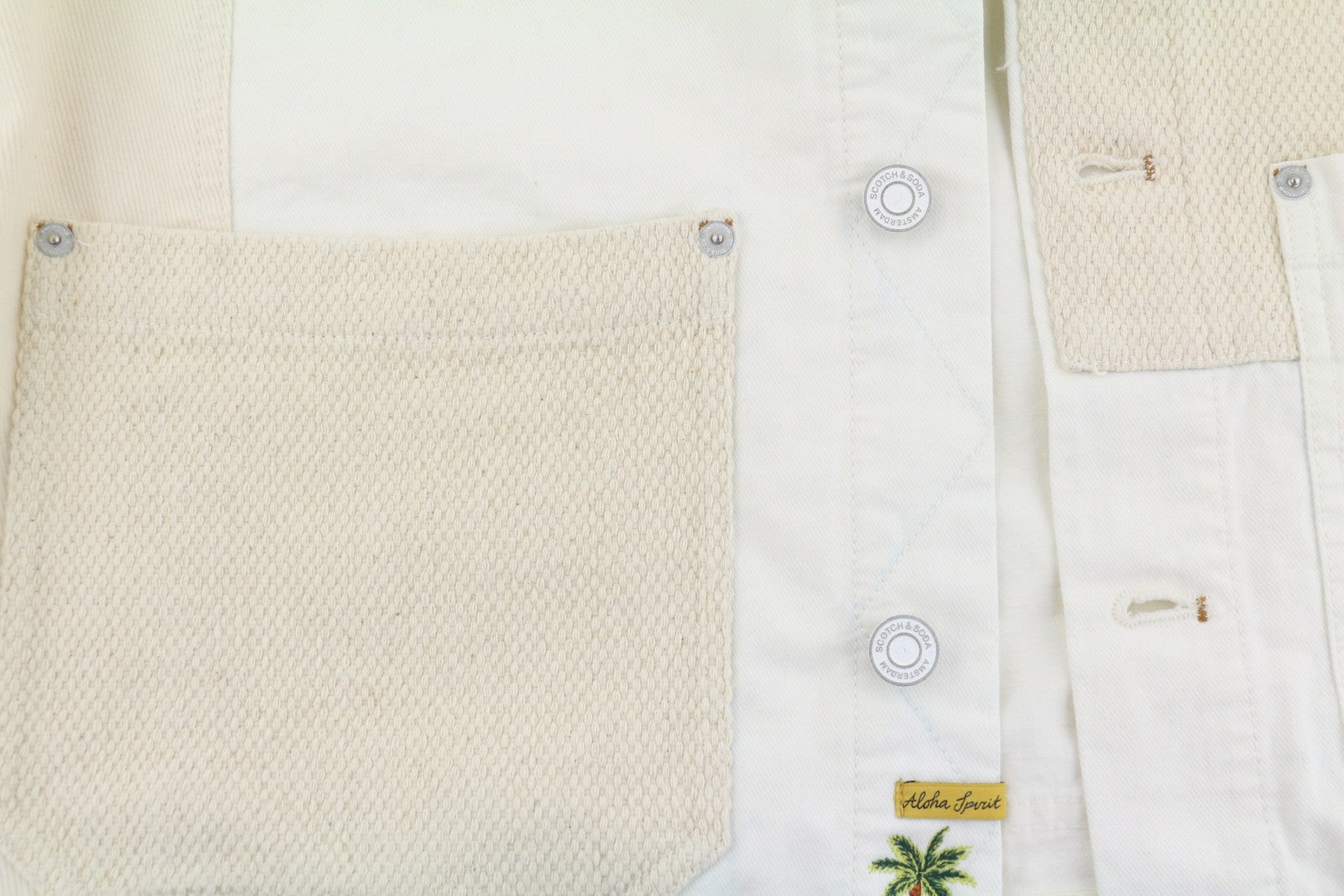 SCOTCH & SODA Men Jacket M Ivory Patches Button Up Lightweight Trucker