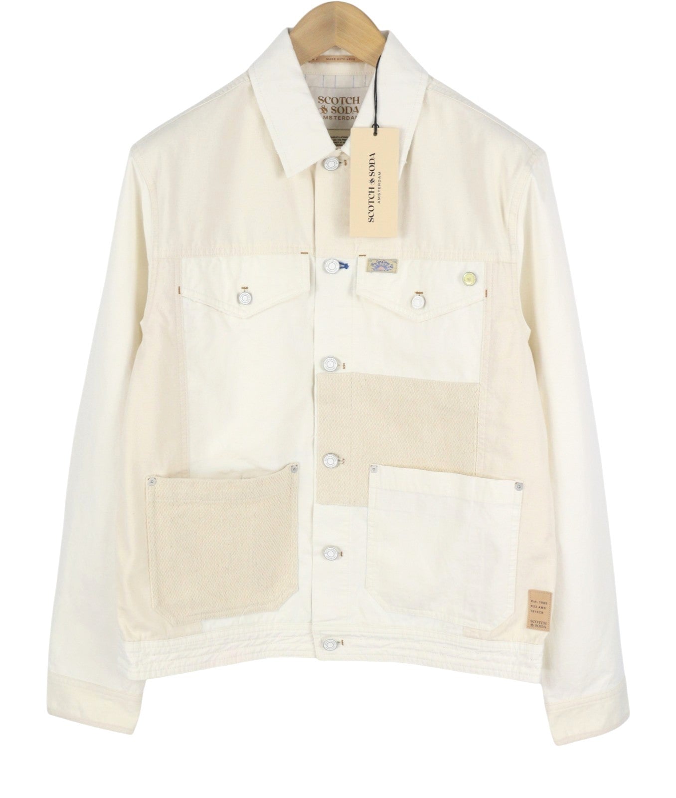 SCOTCH & SODA Men Jacket M Ivory Patches Button Up Lightweight Trucker