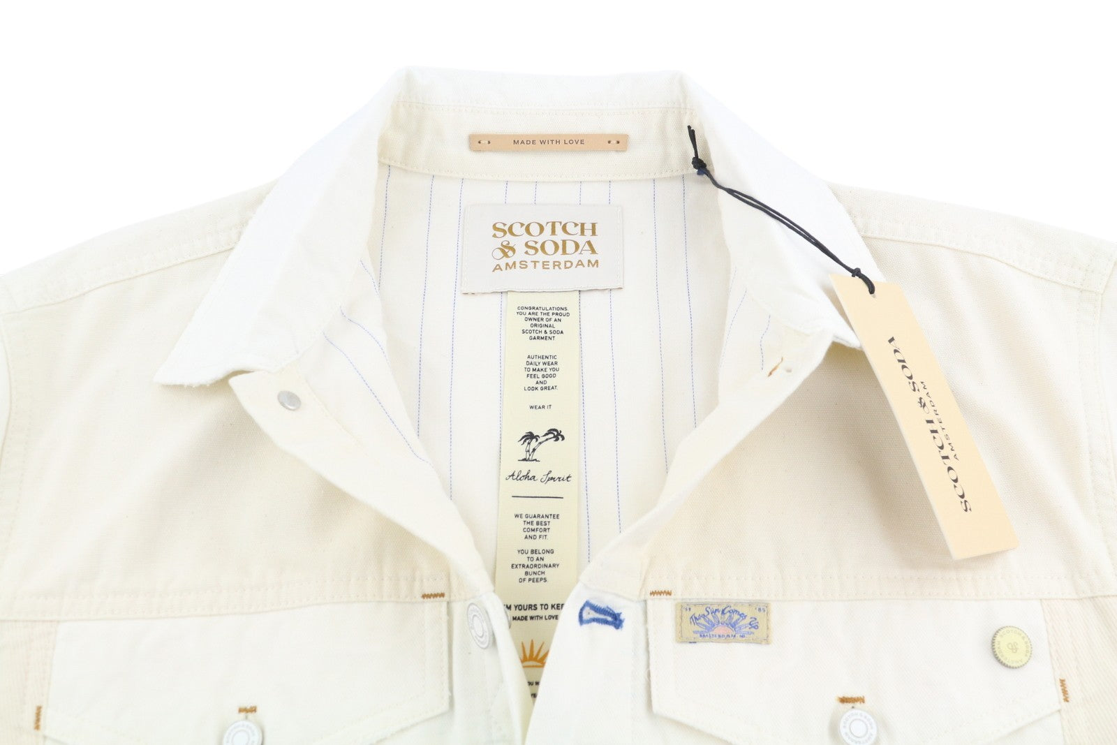 SCOTCH & SODA Men Jacket M Ivory Patches Button Up Lightweight Trucker