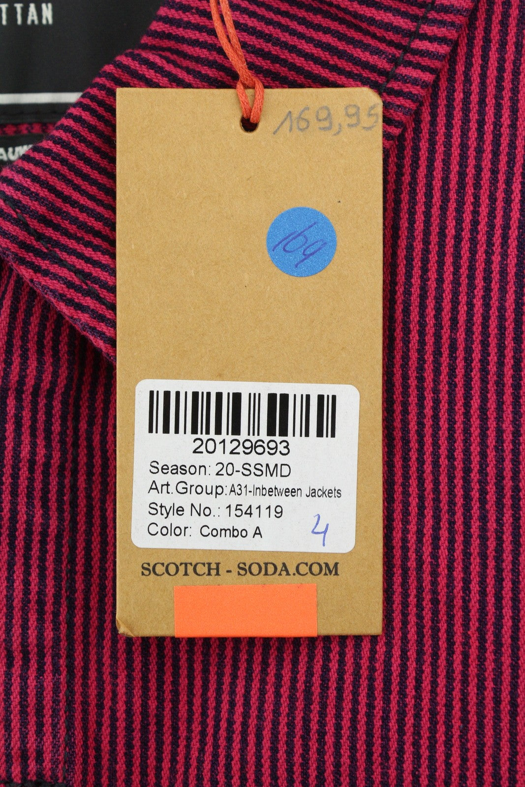 SCOTCH & SODA Men Jacket M Pink Pinstriped Buttoned Patch Pocket Trucker