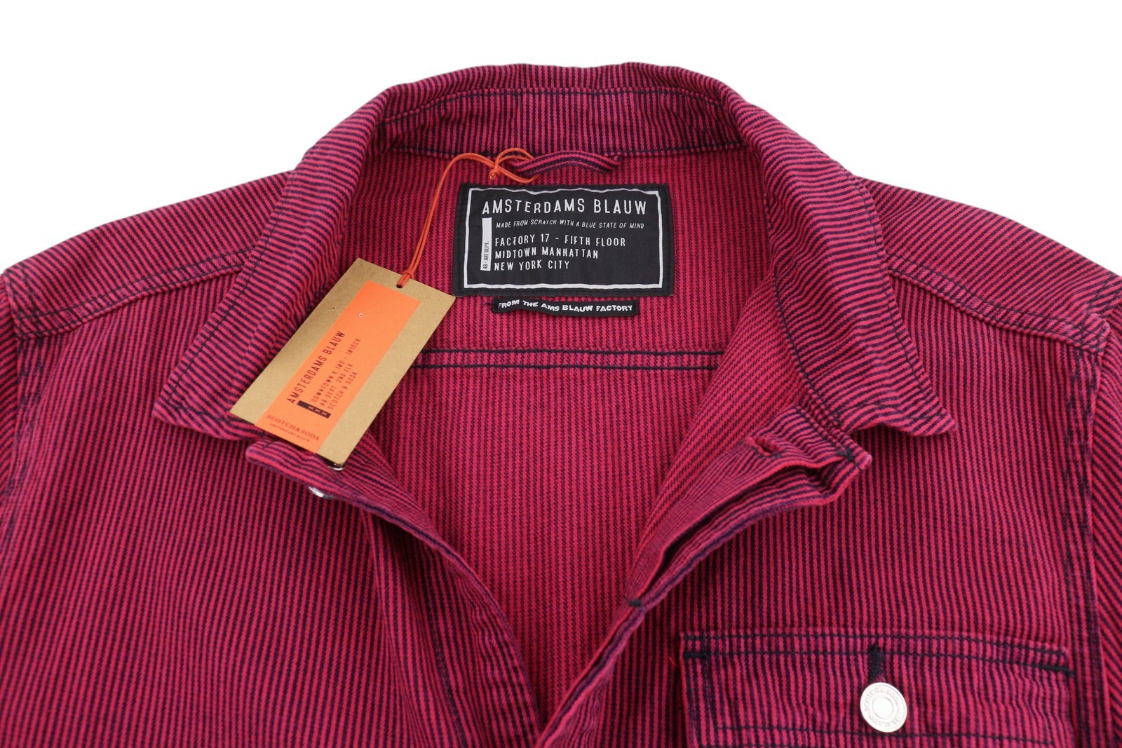 SCOTCH & SODA Men Jacket M Pink Pinstriped Button Up Patch Pocket Trucker
