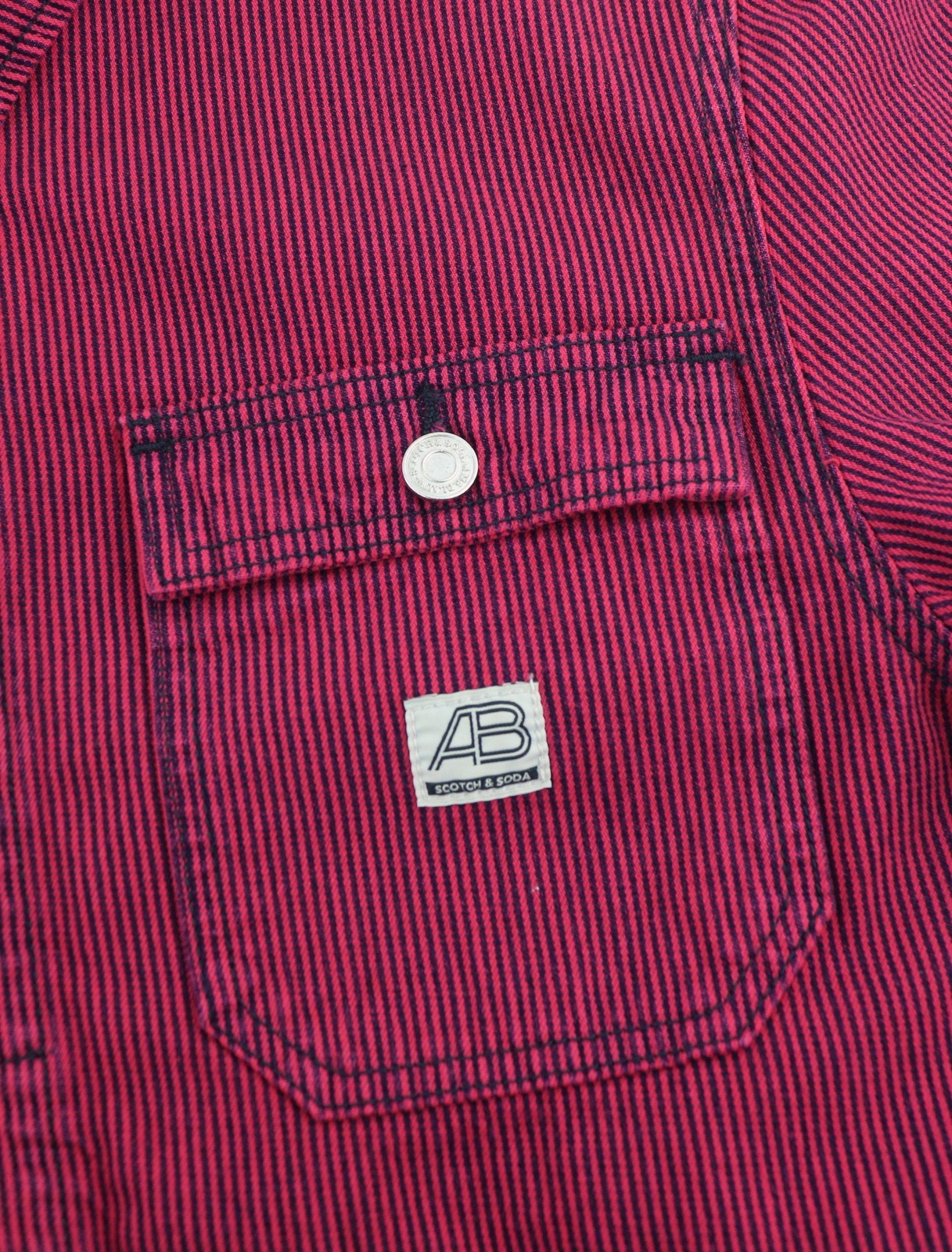 SCOTCH & SODA Men Jacket M Pink Pinstriped Button Up Patch Pocket Trucker