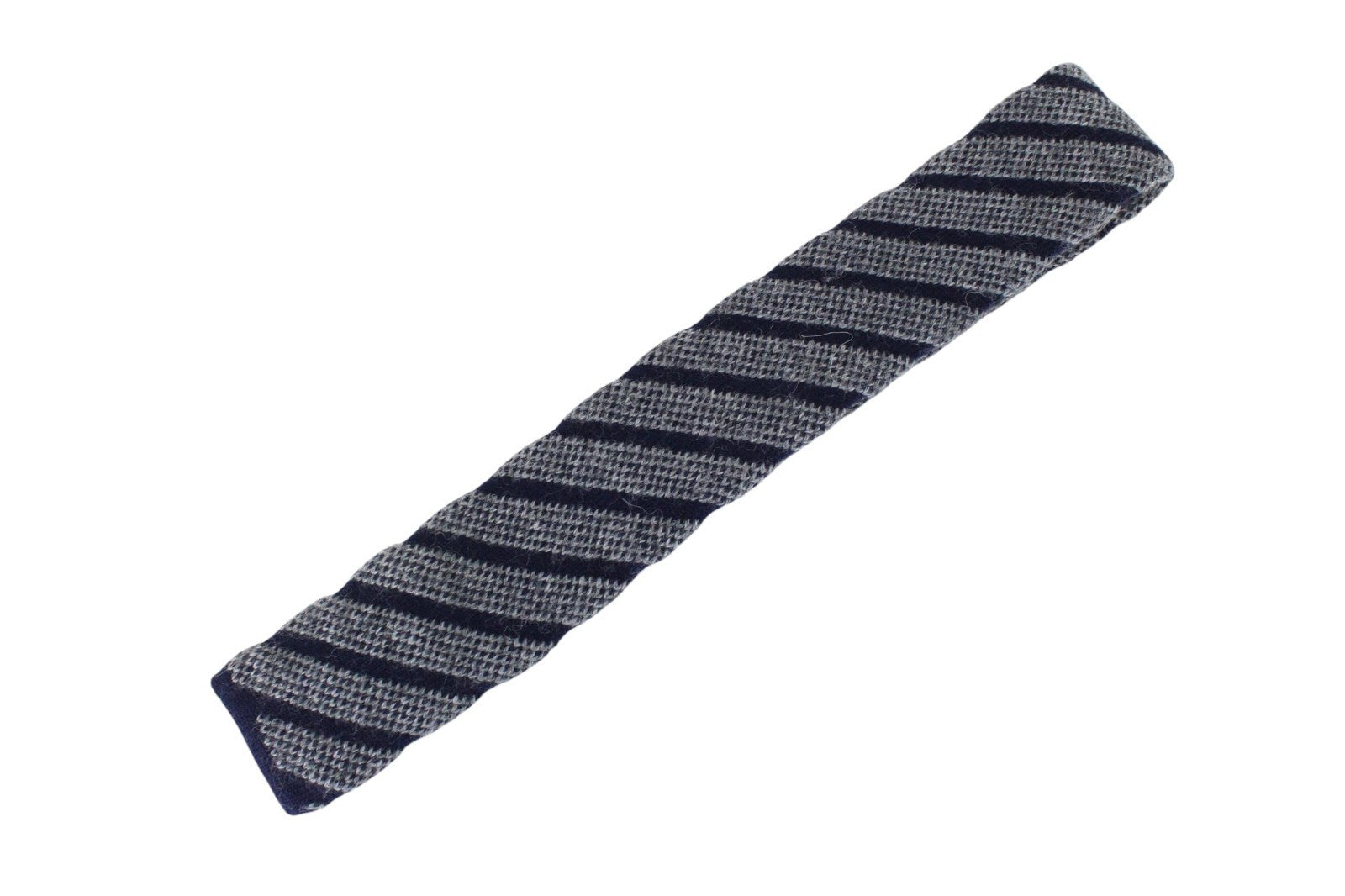 SUITSUPPLY Men Tie 146 x 5.8 cm Grey Alpaca Wool Blend Striped Knit Squared-End