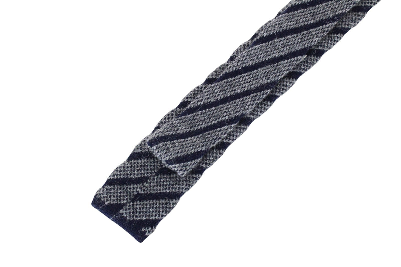 SUITSUPPLY Men Tie 146 x 5.8 cm Grey Alpaca Wool Blend Striped Knit Squared-End